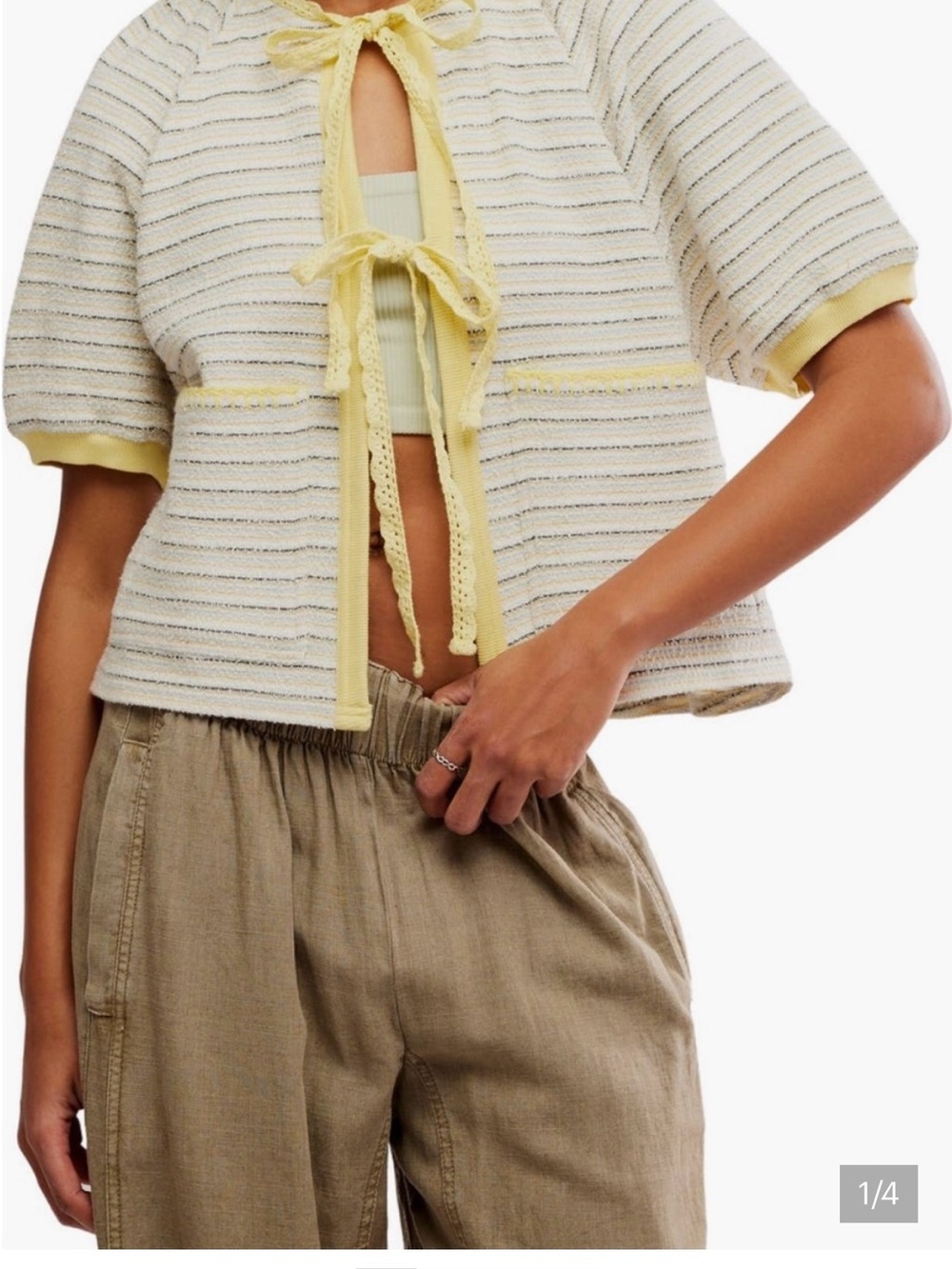 Free People Top with Yellow Trim and Tie Front